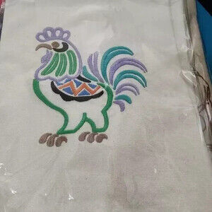 Set of 2 Embroidered Mola Chicken and Rooster Kitchen Towels